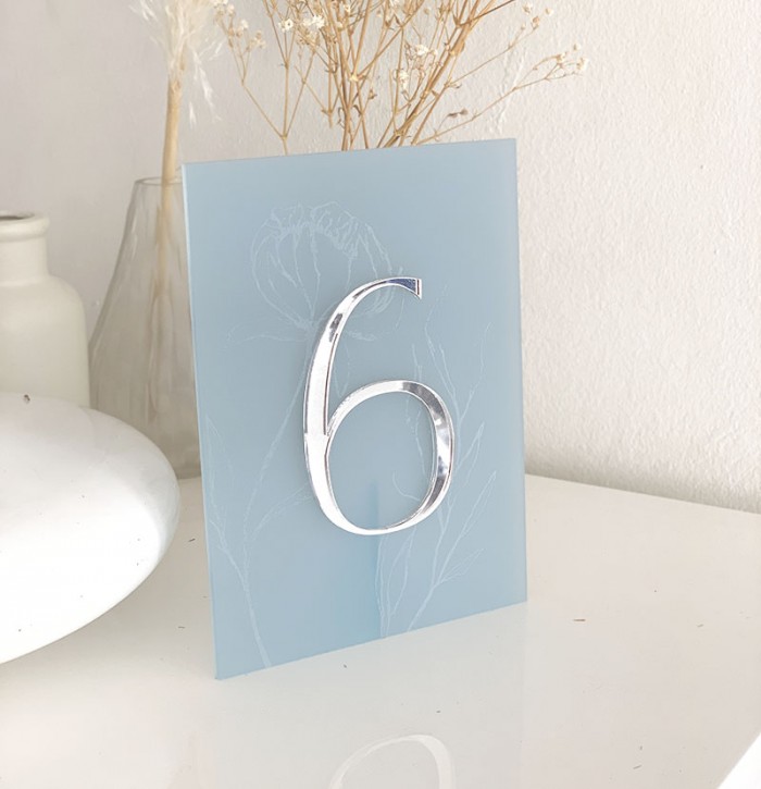 Acrylic layered table number - powder blue and silver