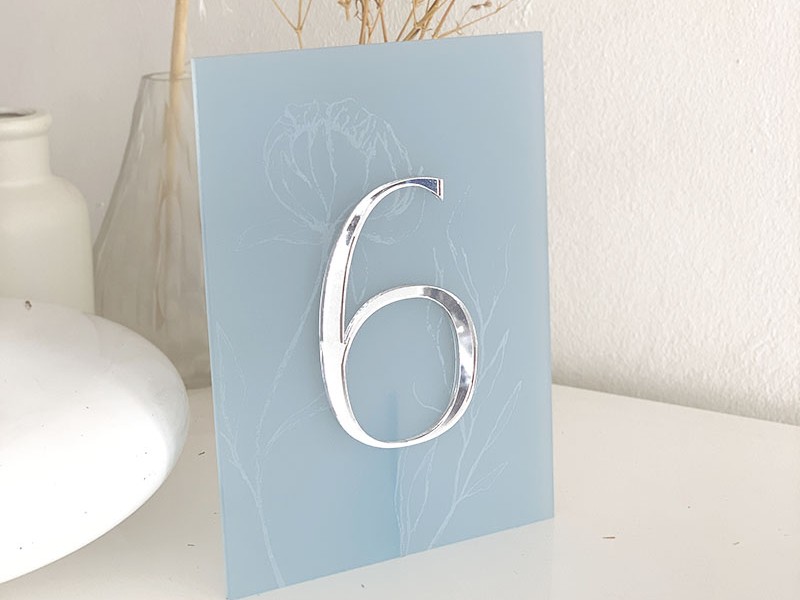Acrylic layered table number - powder blue and silver