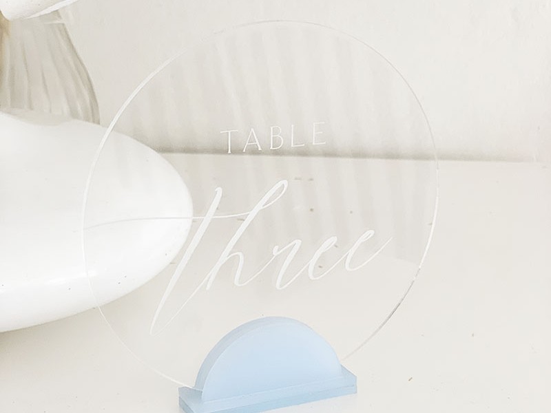Clear and blue acrylic table number