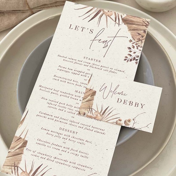 Boho menu and guest name tag