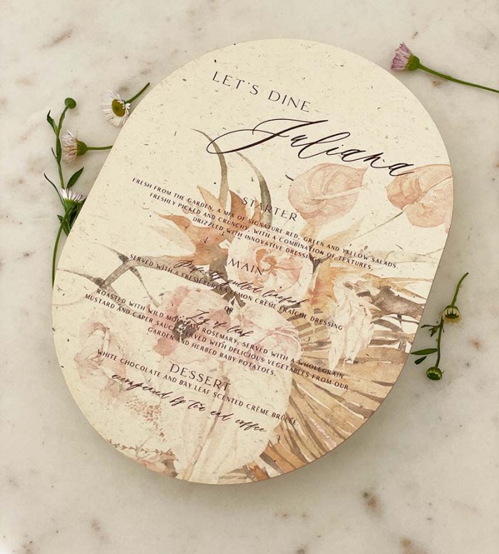 Modern oval shaped menu card