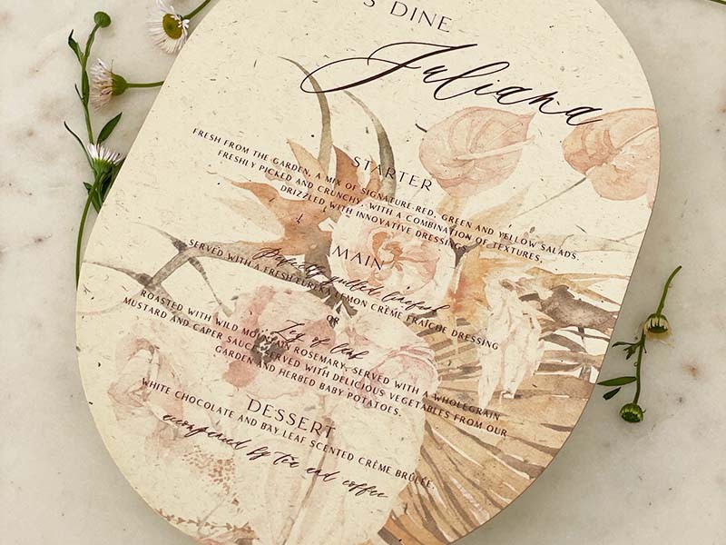 Modern oval shaped menu card