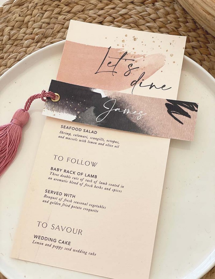 Modern swash menu and guest name tag