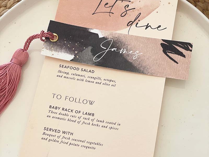 Modern swash menu and guest name tag
