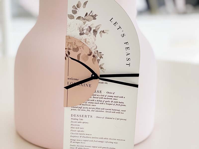 Mischa and Andrew wedding menu cards