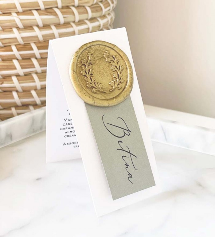 Tented wax seal place card & menu