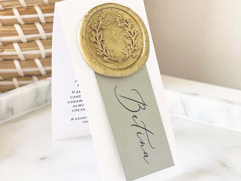 Tented wax seal place card & menu