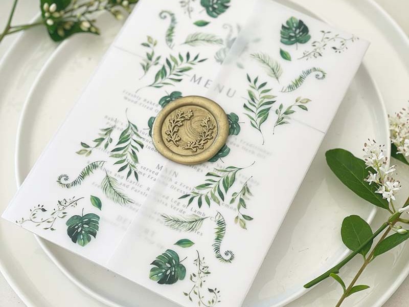 Vellum folder and wax seal menu
