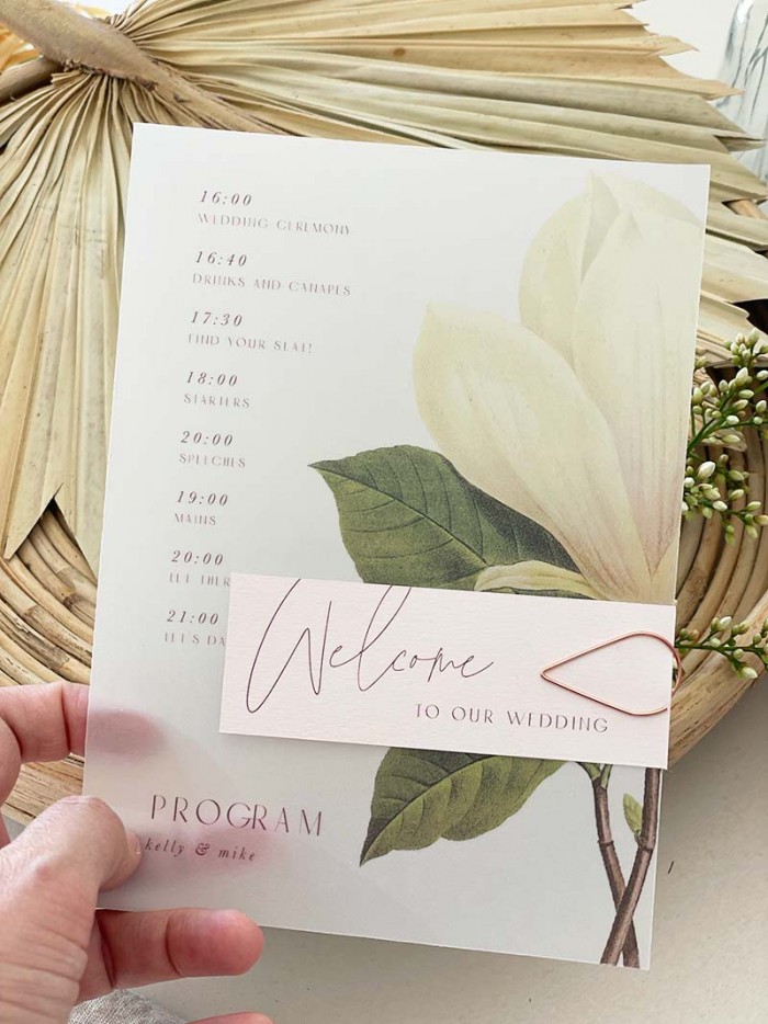 Vellum menu with guest name tag
