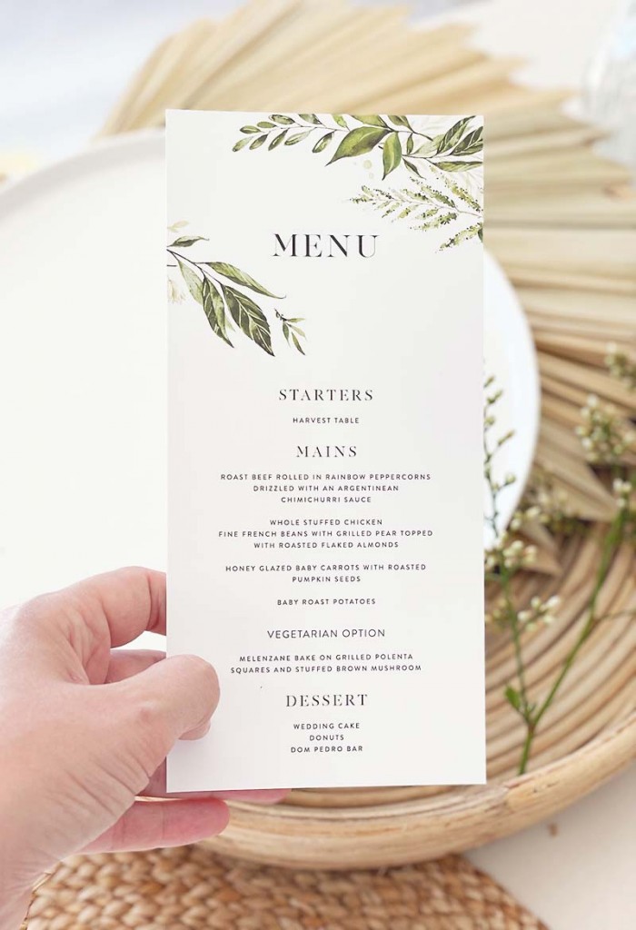 Standard greenry menu card