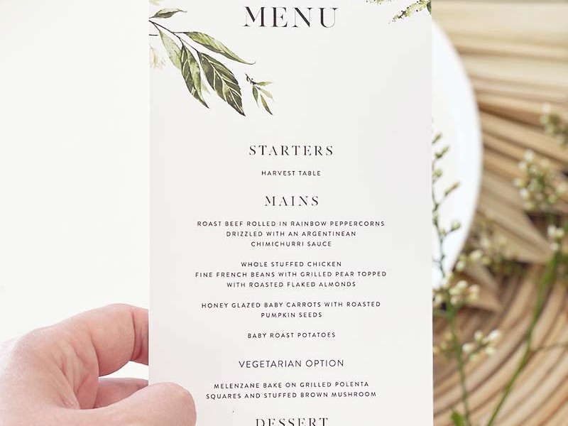 Standard greenry menu card