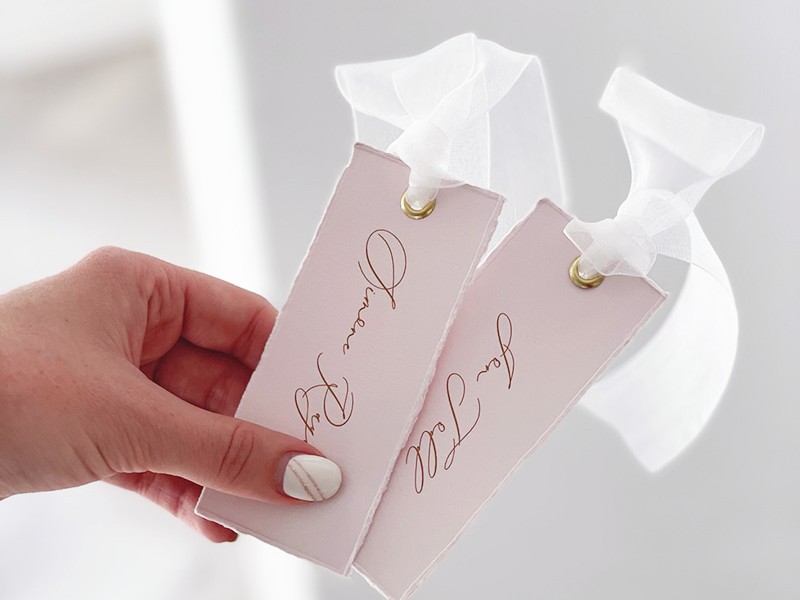 Blush torn edge guest name tags