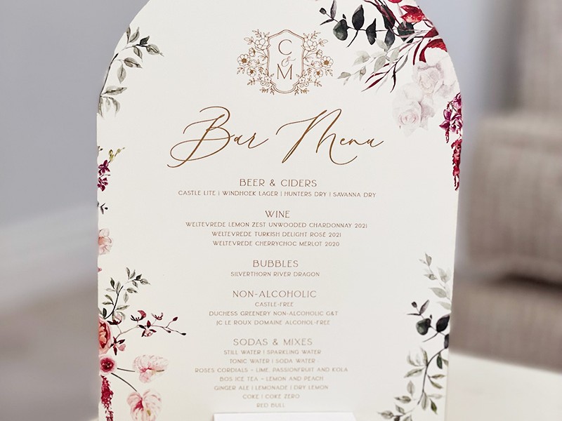 Chelsea and Michiel bar menu