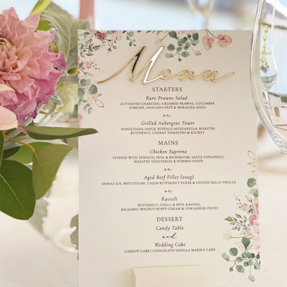 Floral and acrylic table menu