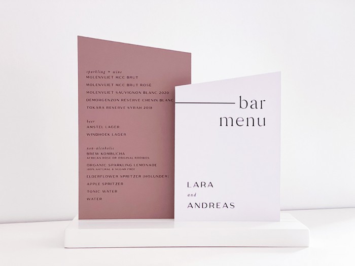 Lara and Andreas bar menu