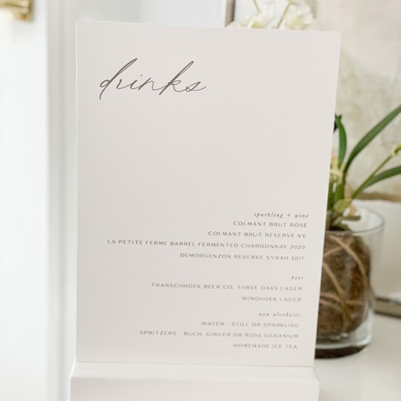Lara and Andreas drinks menu