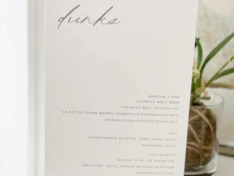 Lara and Andreas drinks menu