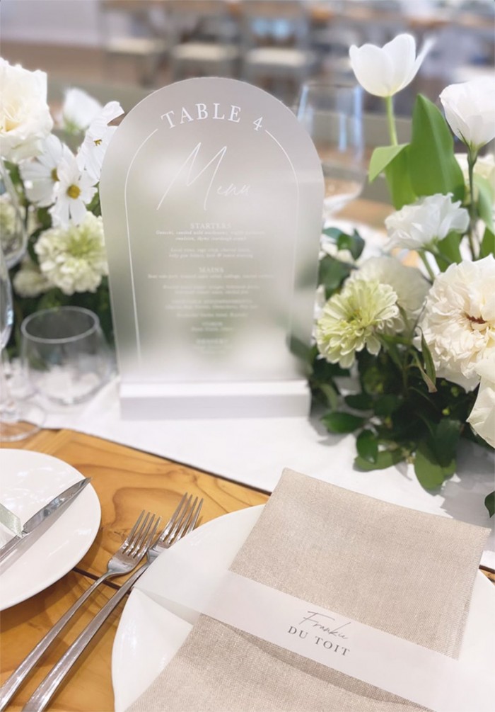 Acrylic menu and table number
