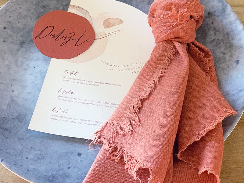 Modern wedge menu and guest name card