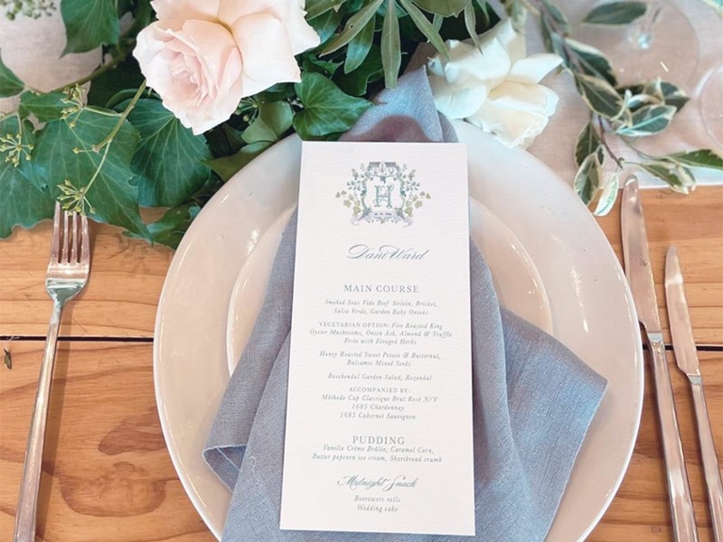 Olivia and Harry menu