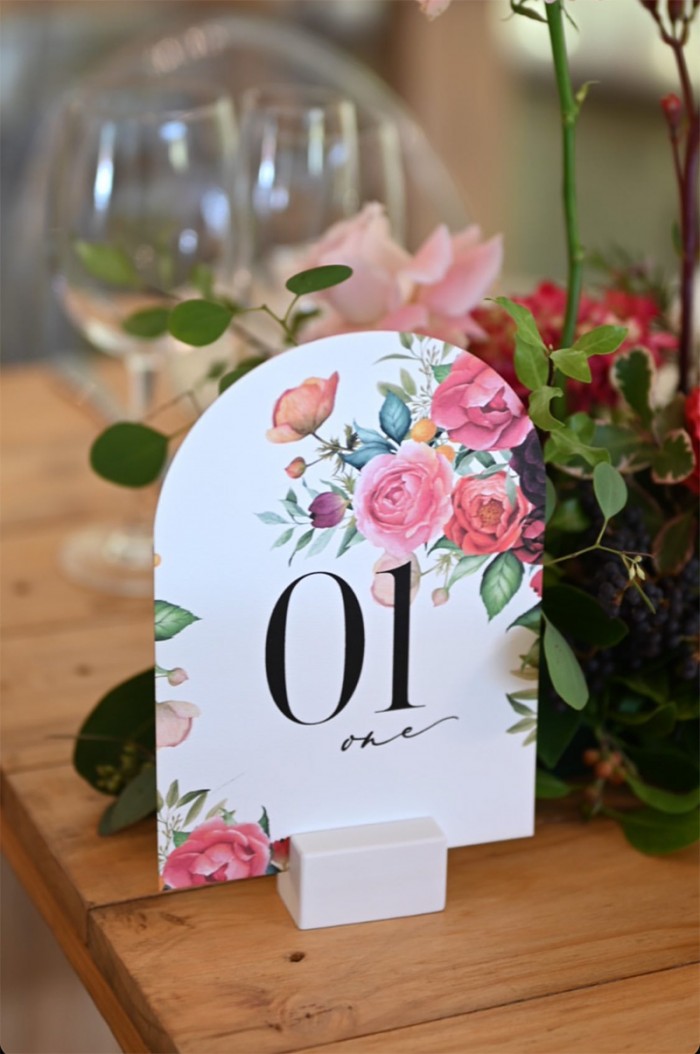 Floral modern arched table number