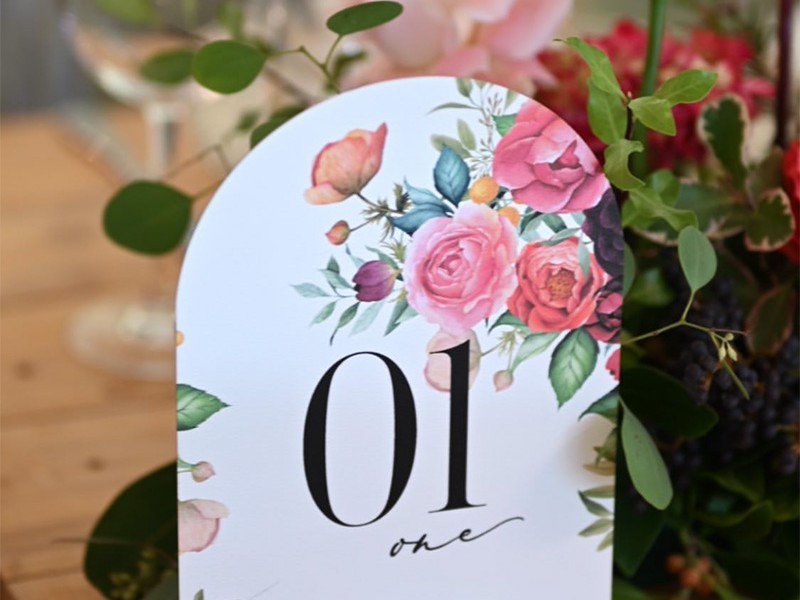 Floral modern arched table number