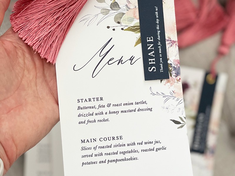 Kaylee and Dylan menu