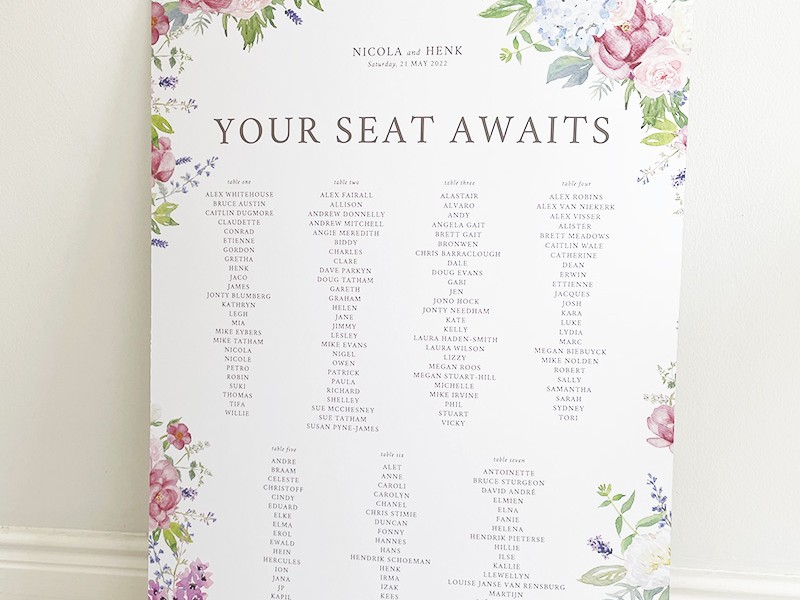 Nicola and Henk seating plan