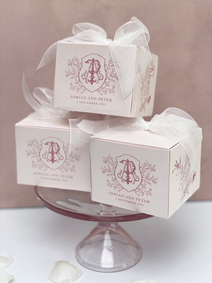 Blush pink monogrammed gift favour box