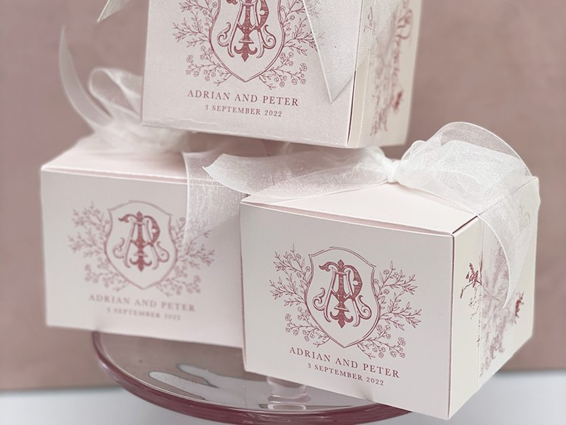 Blush pink monogrammed gift favour box
