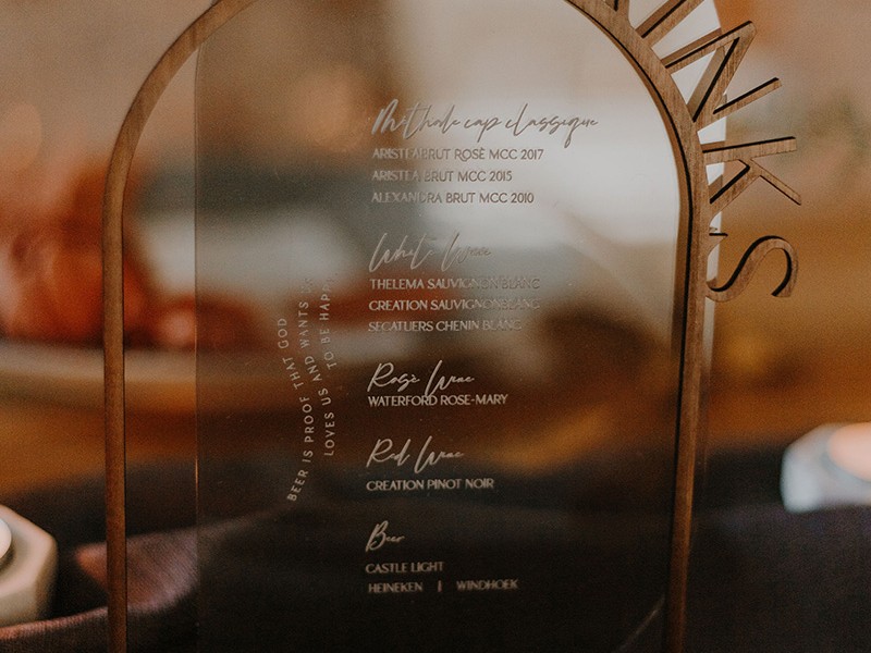 Acrylic and wood drinks menu