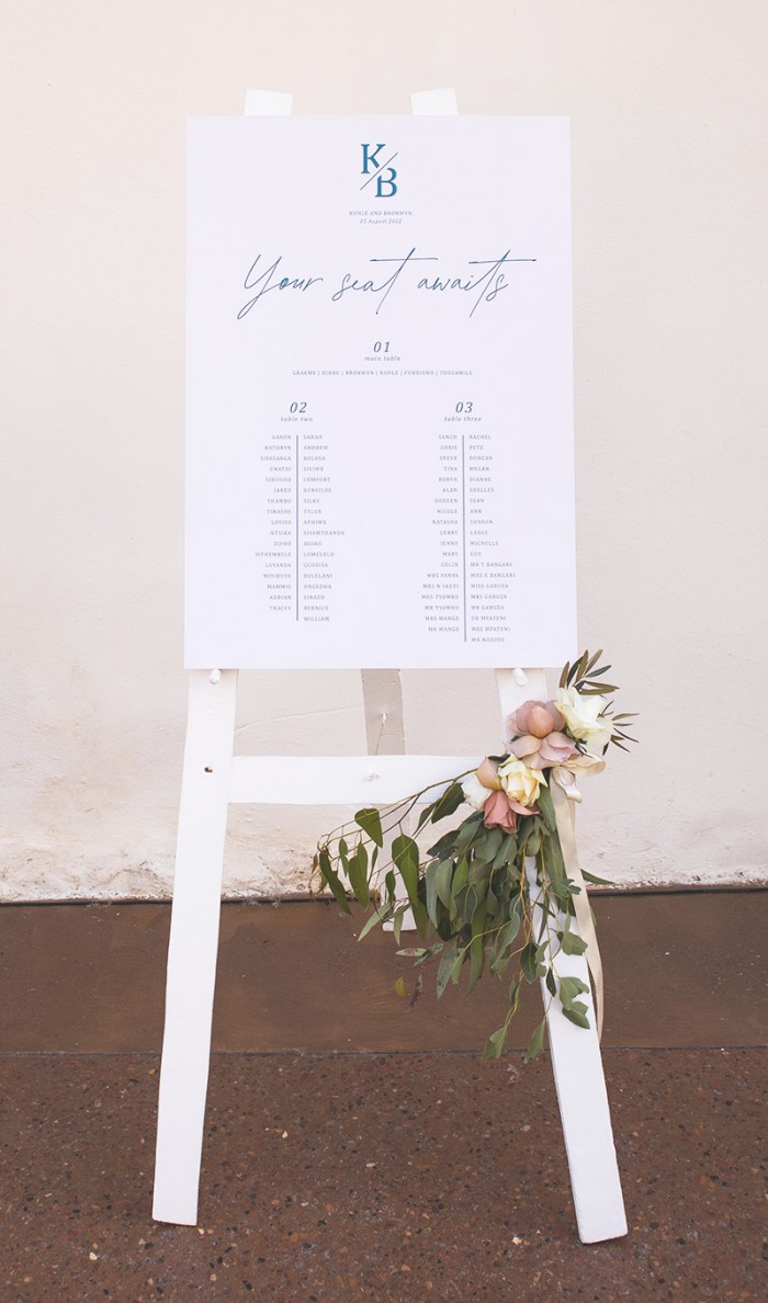 Bronwyn and Kuhle seating plan