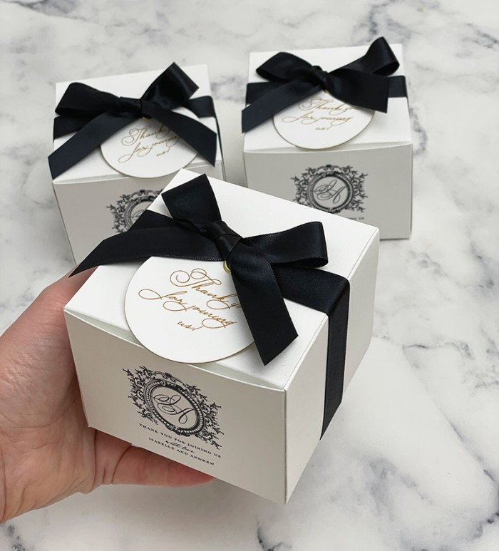 Chic black and white favour boxes