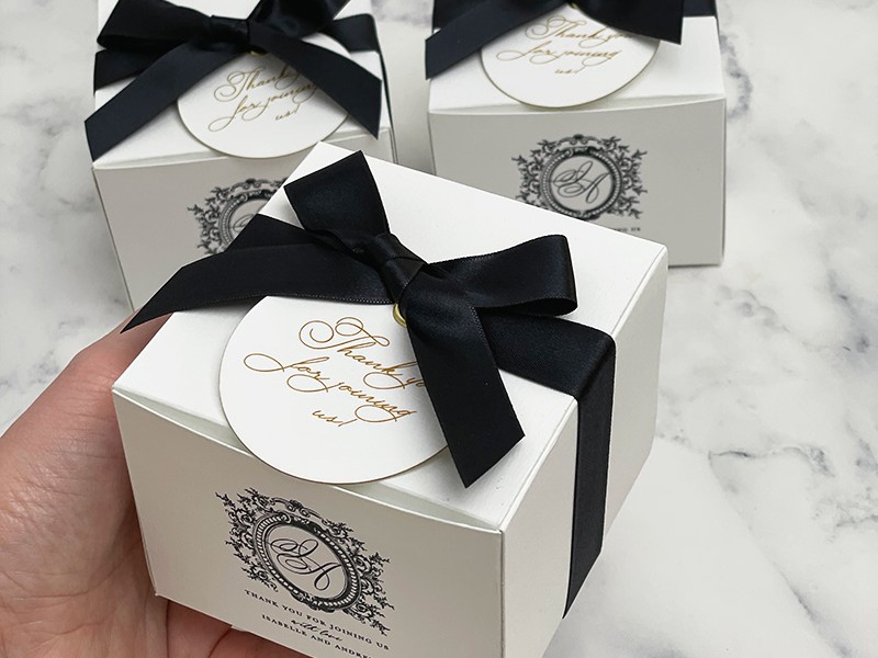 Chic black and white favour boxes