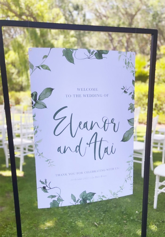 Eleanor and Itai welcome sign