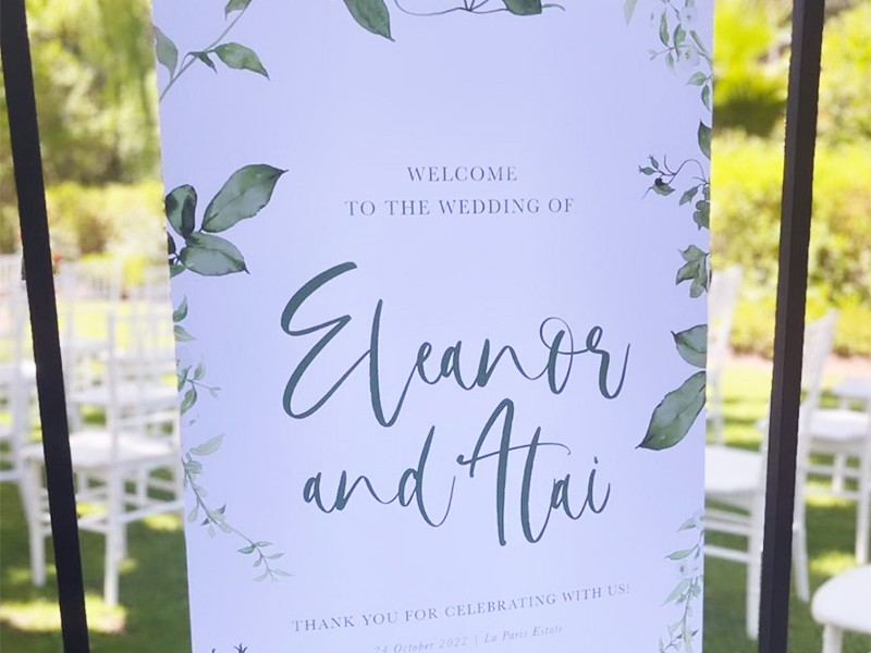 Eleanor and Itai welcome sign
