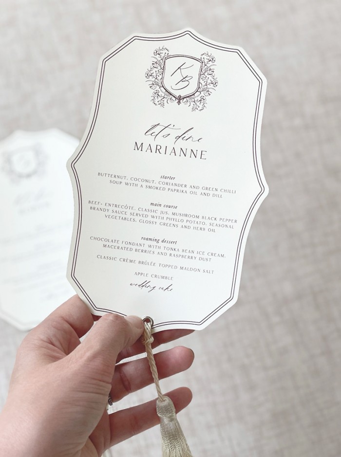 Kathryn and Bradley ornate tassel menus