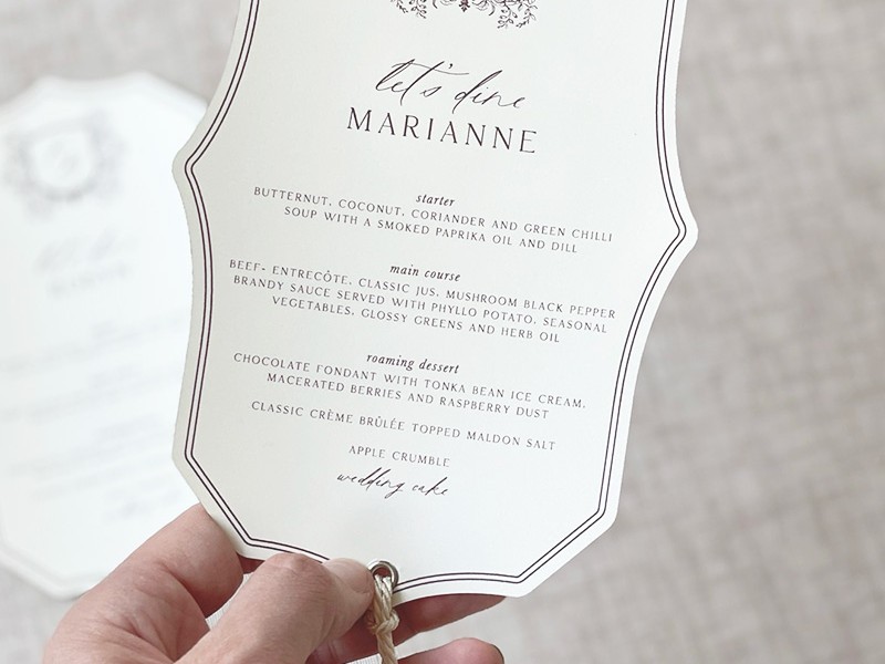 Kathryn and Bradley ornate tassel menus