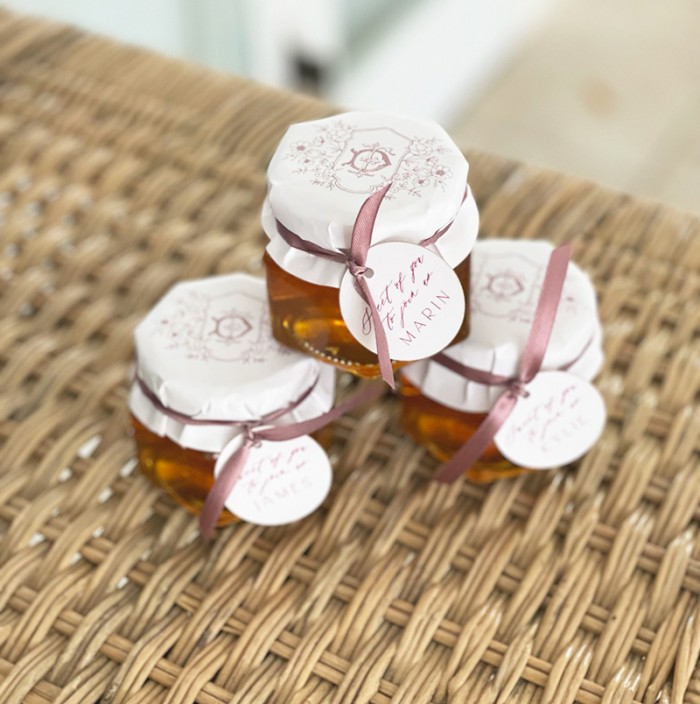 Monogrammed blush honey jars