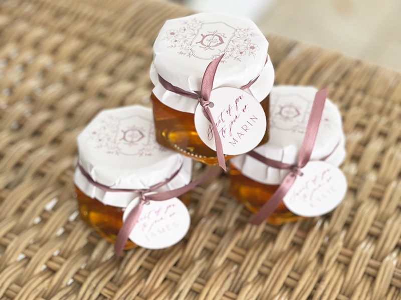 Monogrammed blush honey jars