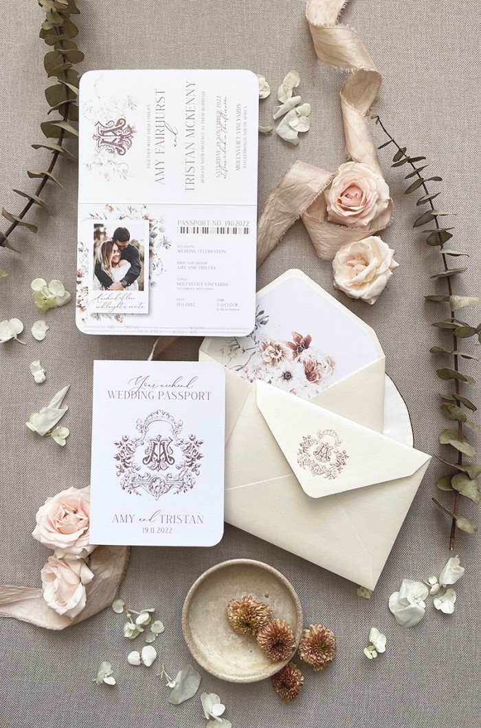 Pink petal passport invitation