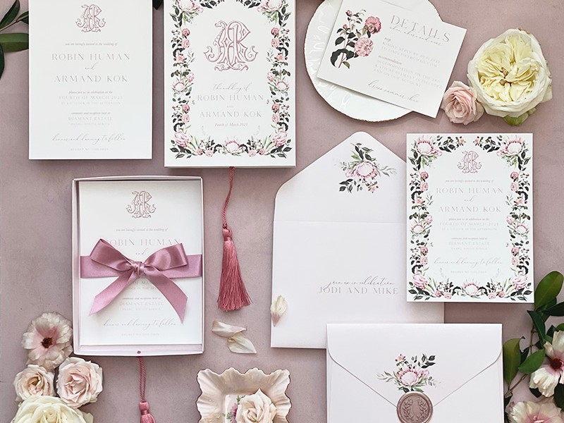 Pink protea invitation