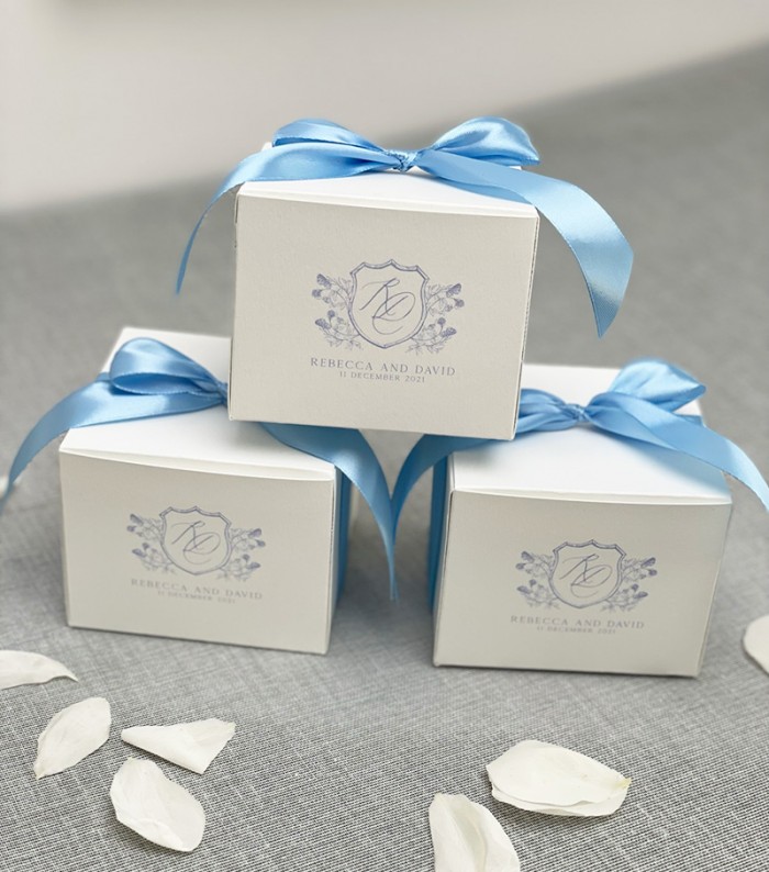 Rebecca and David powder blue gift favour box 2