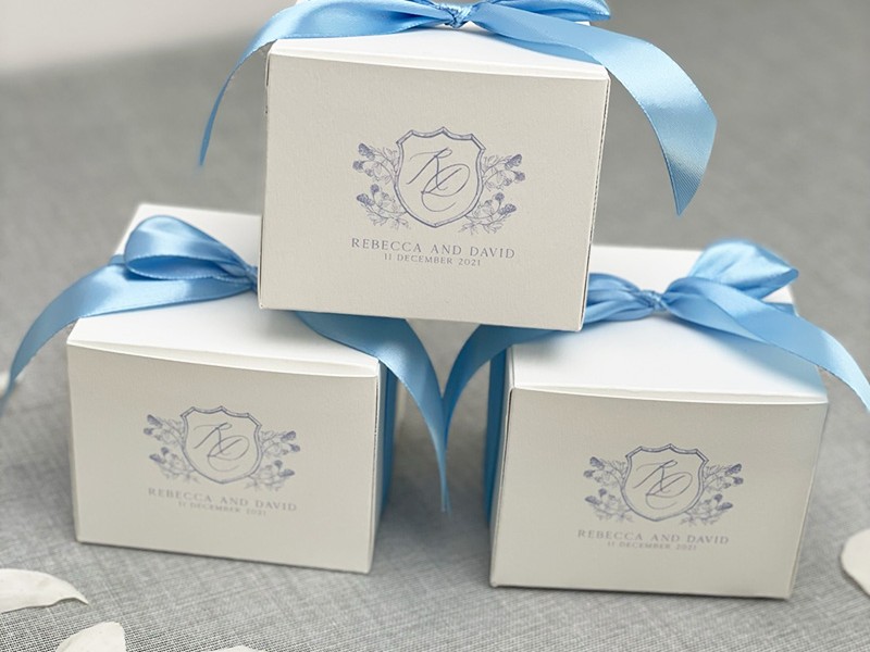 Rebecca and David powder blue gift favour box 2