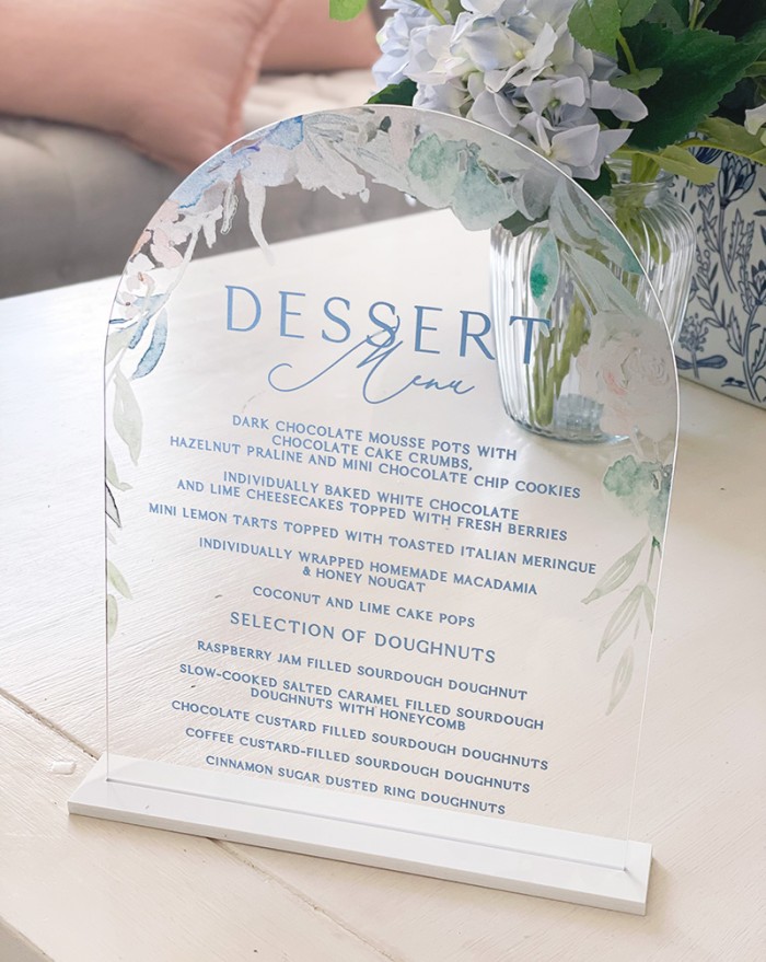 Shelby and Thomas dessert menu - acrylic