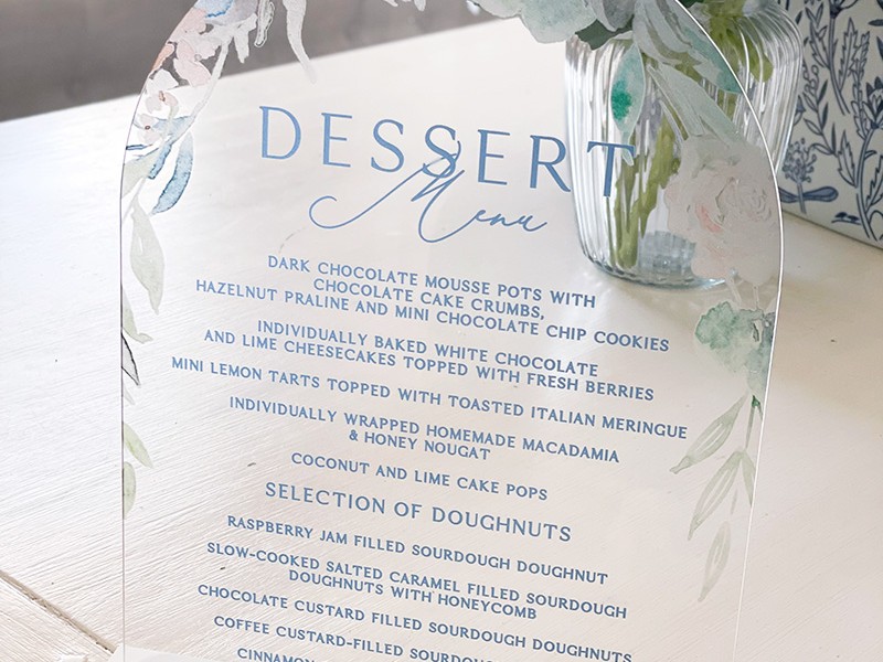 Shelby and Thomas dessert menu - acrylic