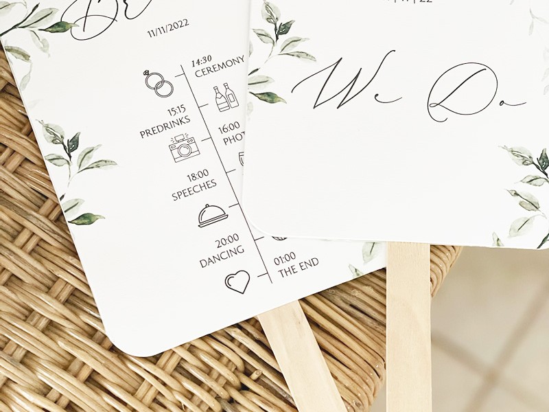 Simone and Jack wedding program fan