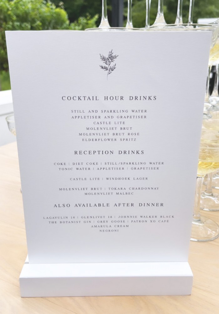 Cocktail hour wedding drinks signage