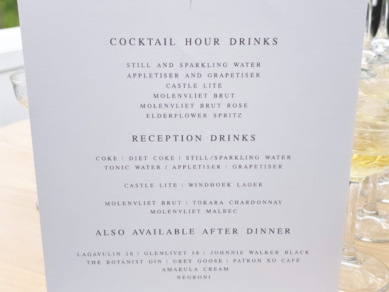 Cocktail hour wedding drinks signage