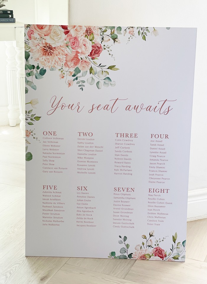 Floral seating plan board